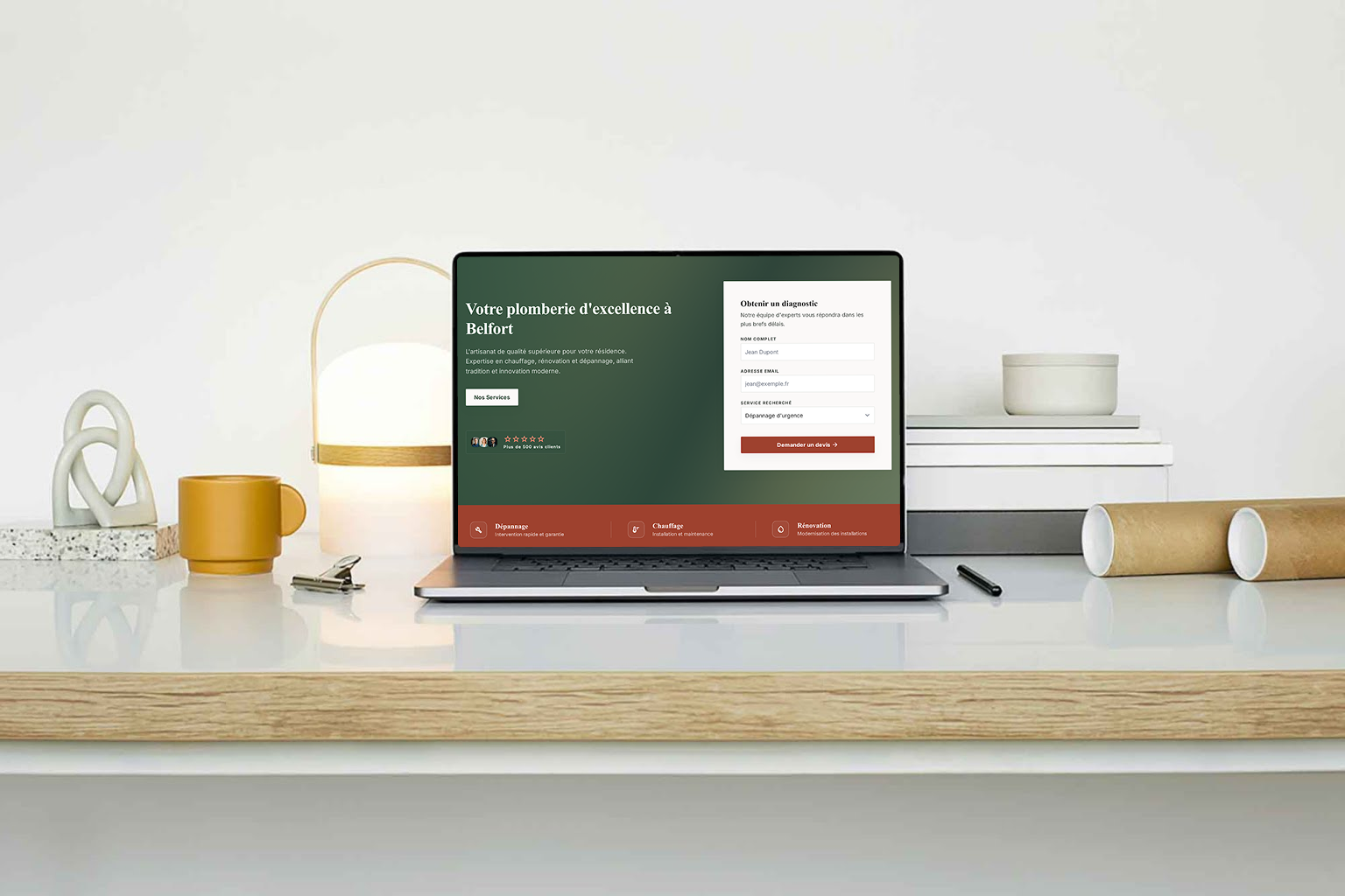 Landing page — Vue complète de la page d'accueil